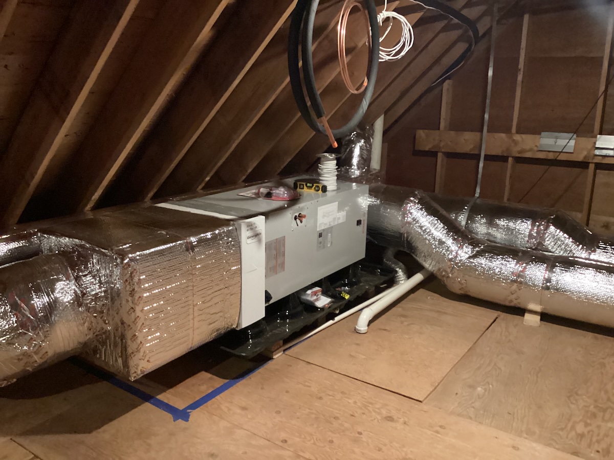 Custom designed ductwork for a new heat pump installation in a Sudbury, MA waterfront home